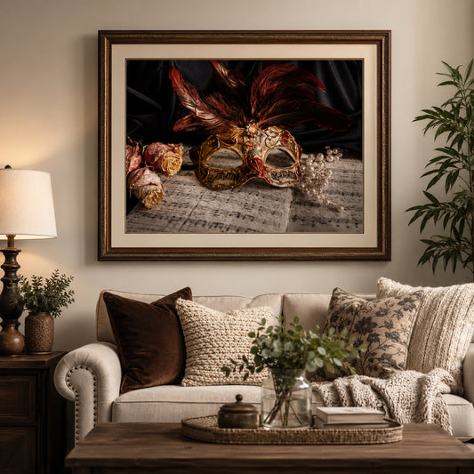 Behind the Notes | Venetian Mask Fine Art Photography Printable Wall Art | Instant Digital Download