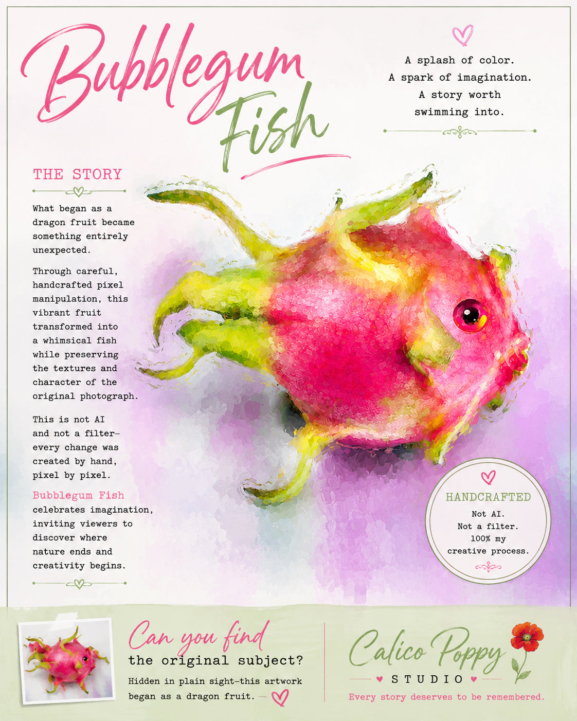 Bubblegum Fish | Handcrafted Dragon Fruit Photographic Art | Printable Wall Art | Instant Digital Download