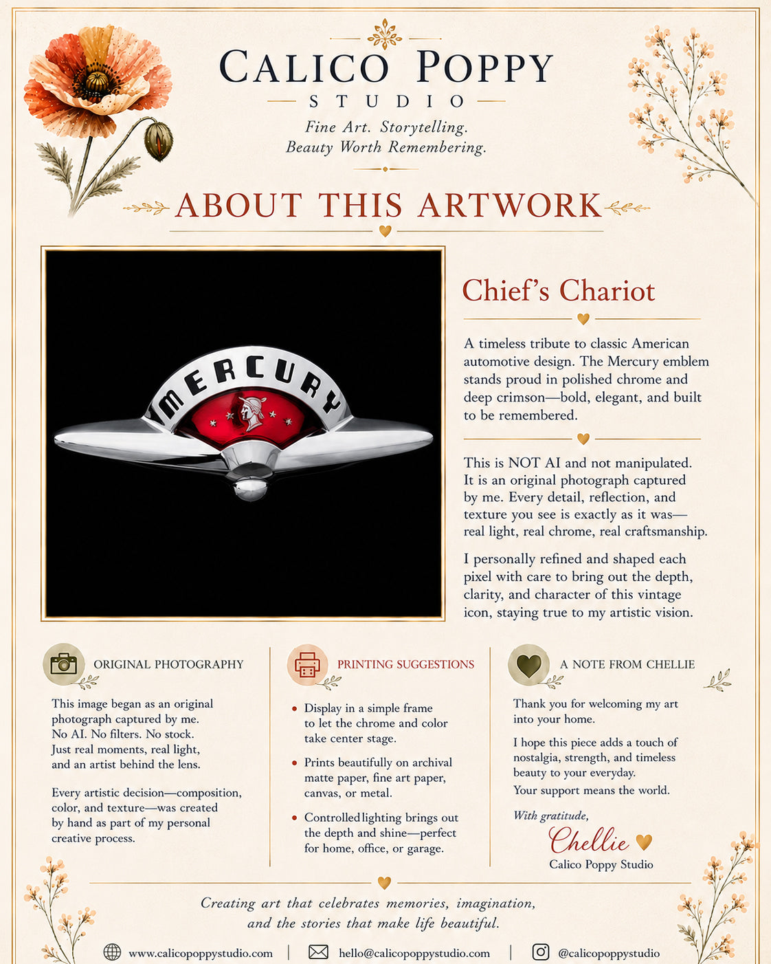 Chief's Chariot | Vintage Mercury Emblem Fine Art Photography | Printable Wall Art | Instant Digital Download