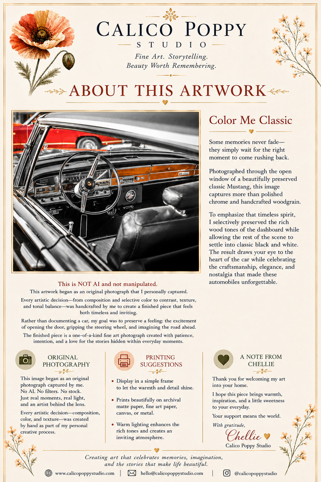 Color Me Classic | Classic Mustang Interior Fine Art Photography | Selective Color Printable Wall Art | Instant Digital Download