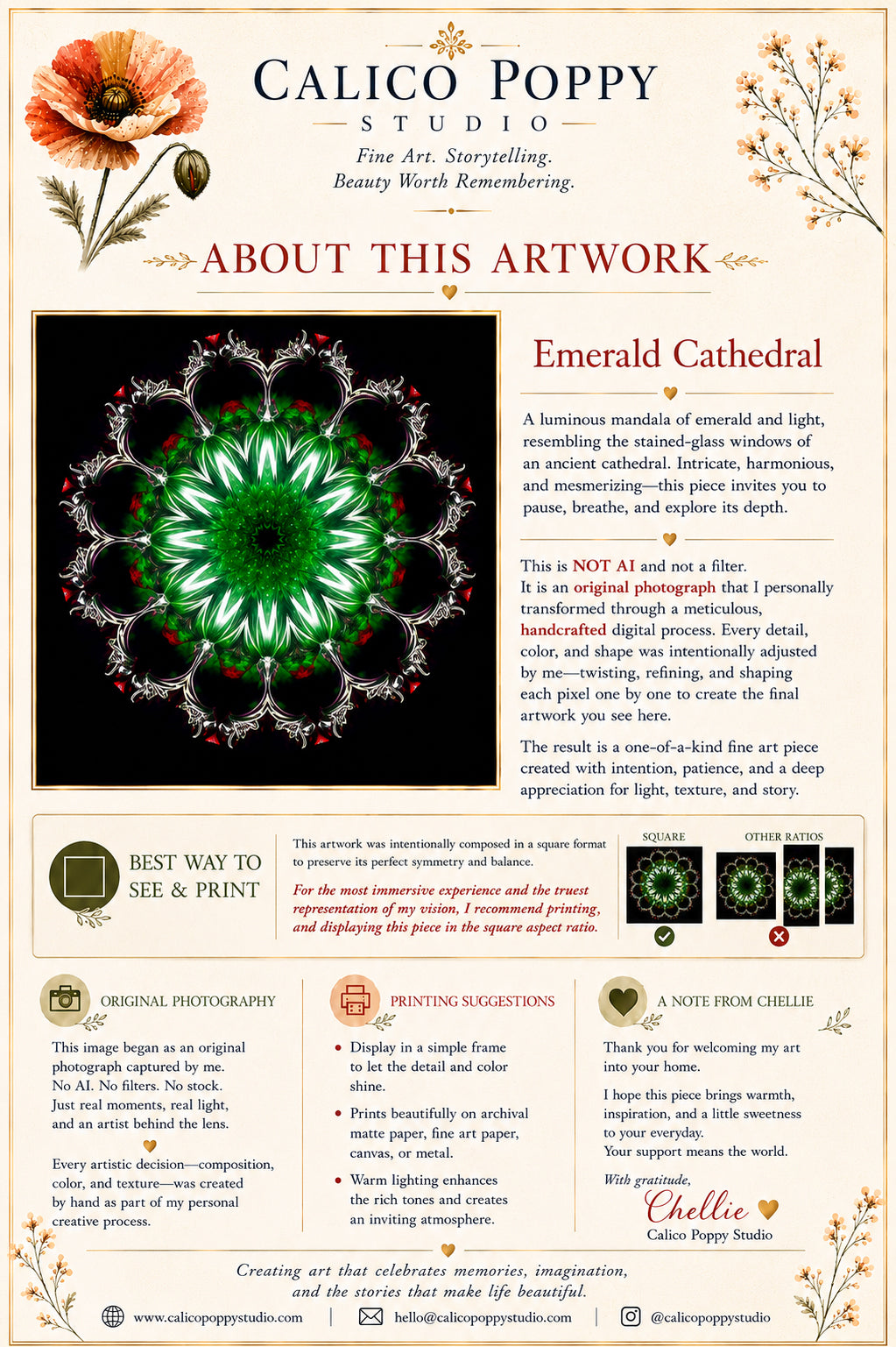 Emerald Cathedral – Luminous Green Mandala Fine Art Print | Handcrafted Abstract Photography | Square Wall Art for Home & Meditation Spaces