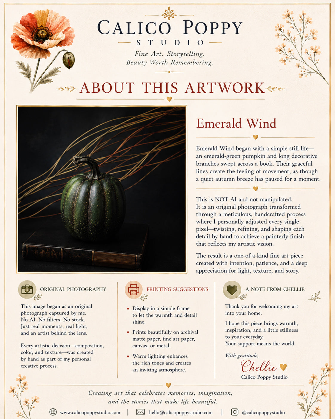 Emerald Wind – Moody Green Pumpkin Still Life Fine Art Print | Botanical Photography | Elegant Rustic Wall Art for Home & Office