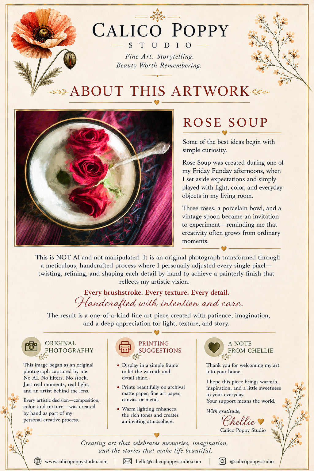 Rose Soup – Handcrafted Fine Art Floral Photography Print | Original Pixel-Edited Rose Still Life | Romantic Cottagecore Kitchen & Dining Room Wall Art | Instant Digital Download