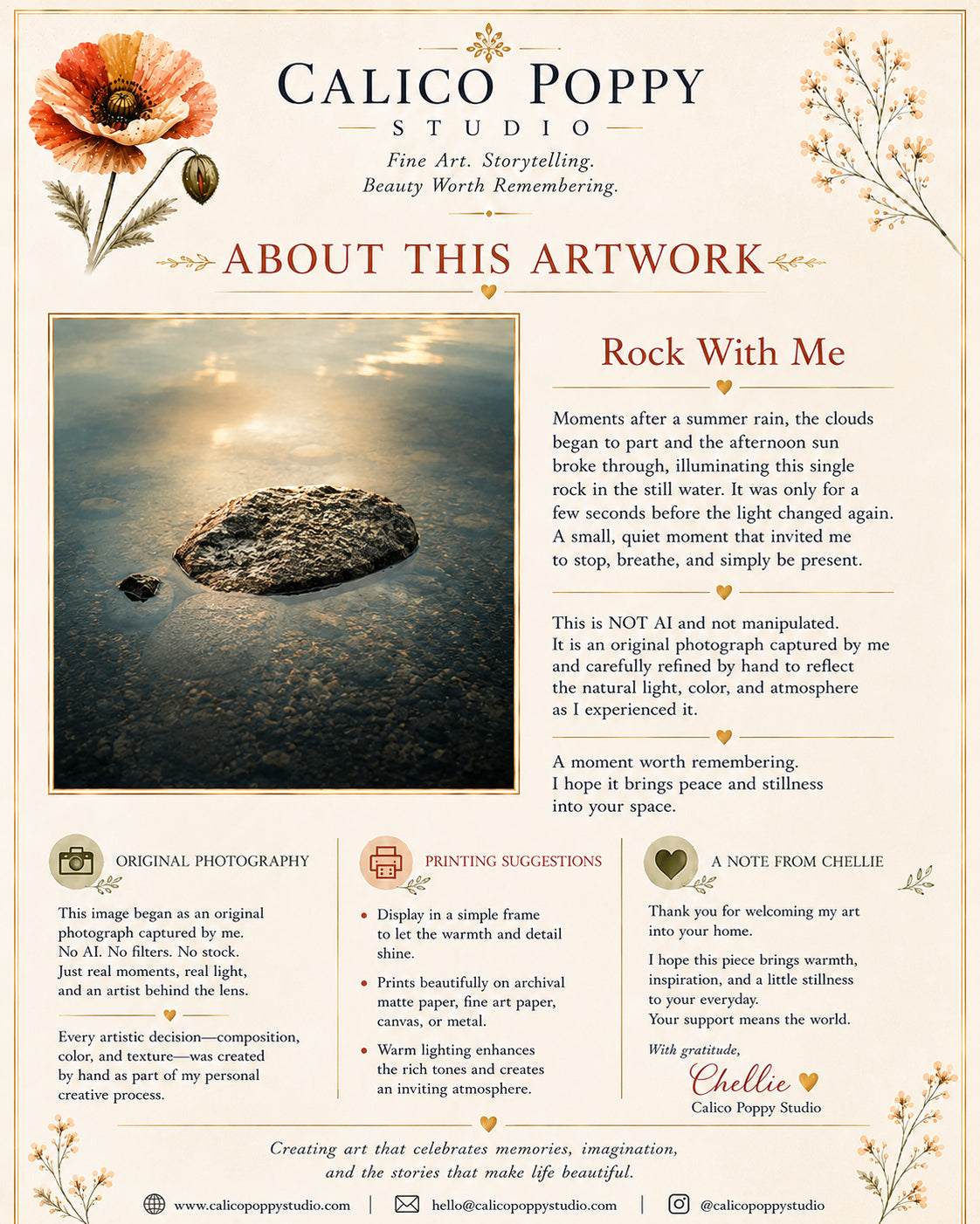 Rock With Me | Sunlit River Rock Fine Art Photography | Peaceful Nature Wall Art Print