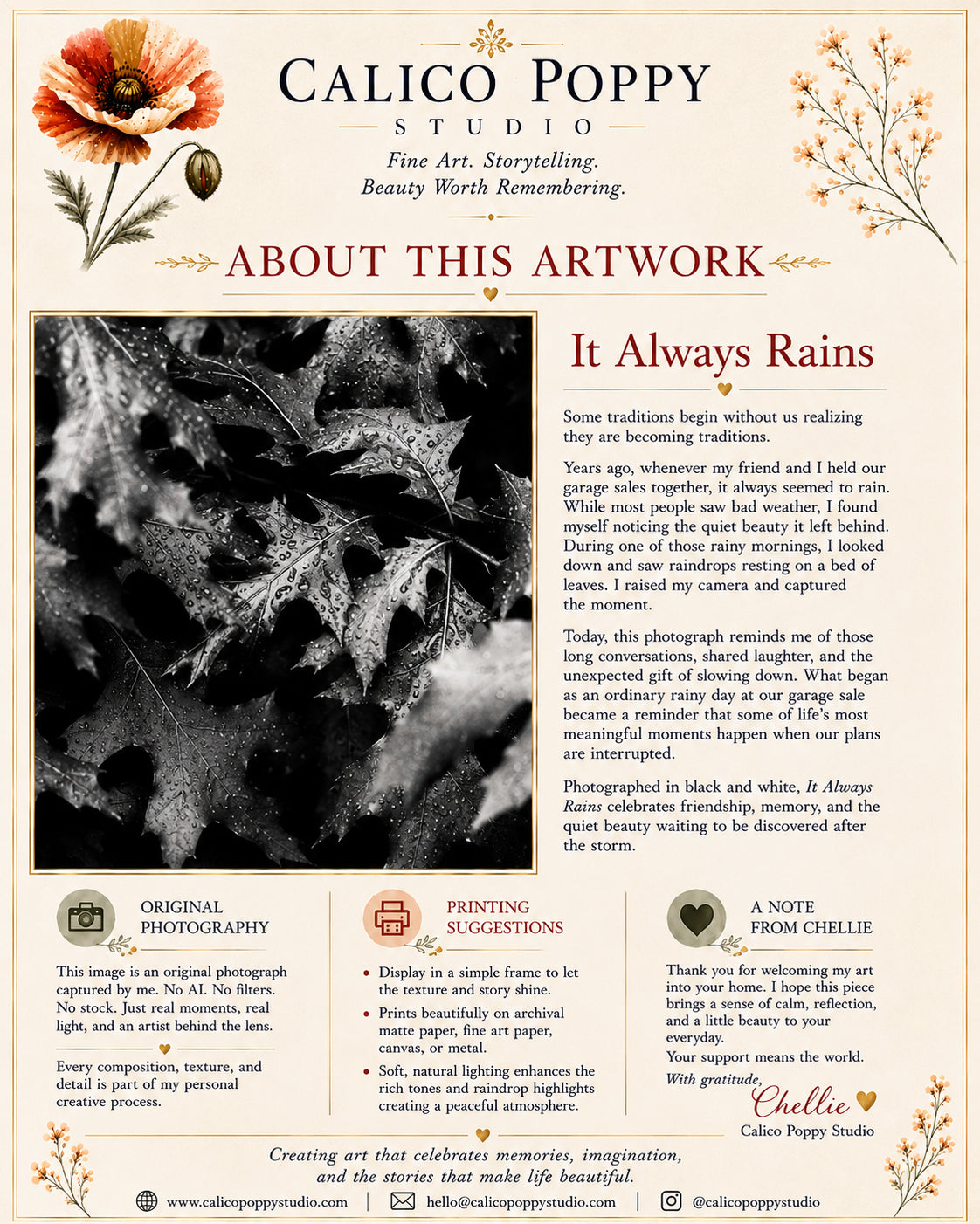 It Always Rains | Black & White Rain Photography | Moody Nature Wall Art | Fine Art Botanical Digital Download