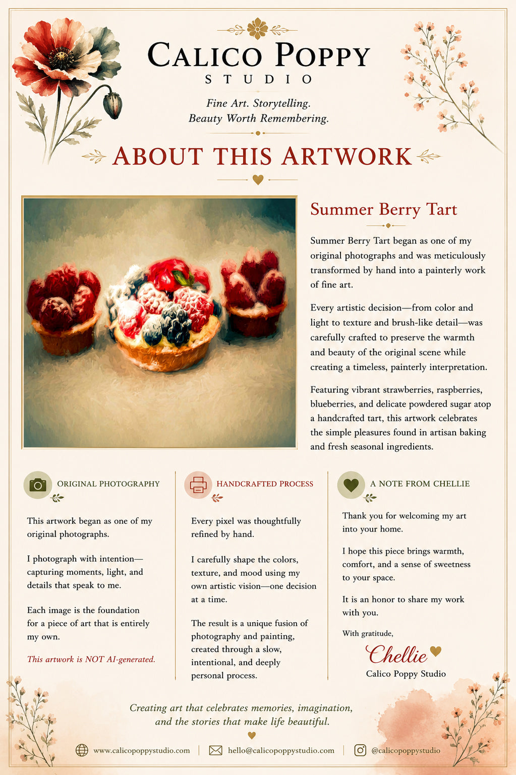 Summer Berry Tart – Handcrafted Fine Art Food Photography Print | Original Pixel-Edited Dessert Still Life | Bakery Kitchen & Cottagecore Wall Art | Instant Digital Download