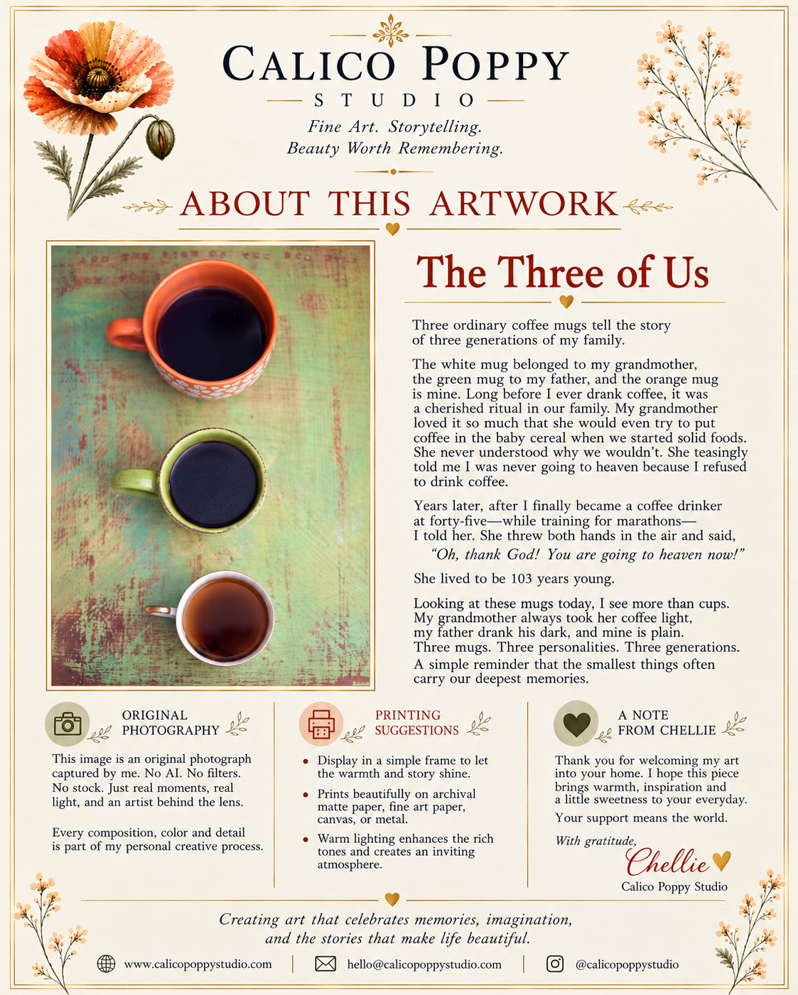 The Three of Us – Handcrafted Fine Art Coffee Photography Print | Original Pixel-Edited Family Story Still Life | Cozy Kitchen & Coffee Bar Wall Art | Instant Digital Download