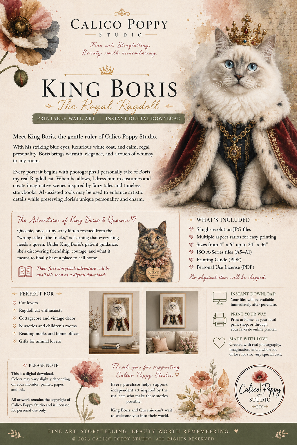 King Boris | Royal Ragdoll Cat Printable Wall Art | Instant Digital Download