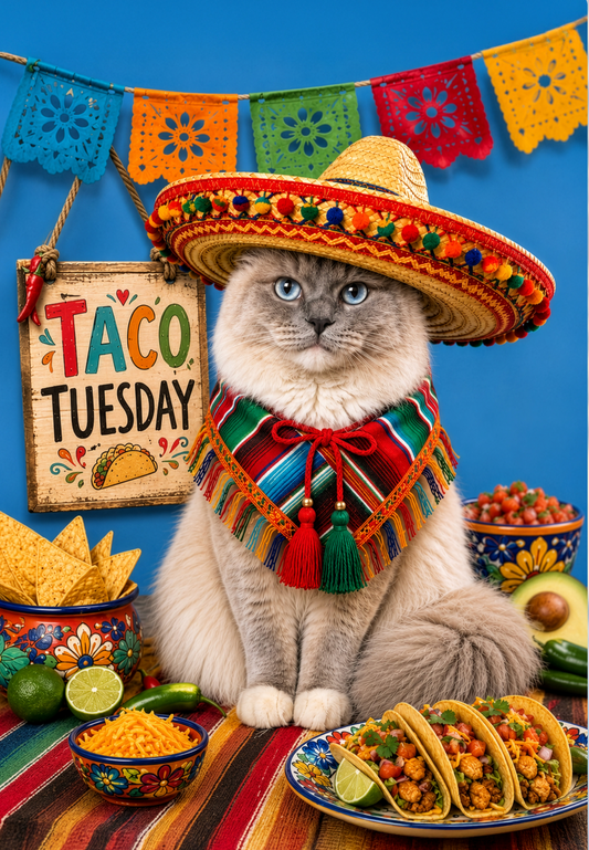 Taco Tuesday with King Boris | Funny Ragdoll Cat Printable Wall Art | Instant Digital Dow
