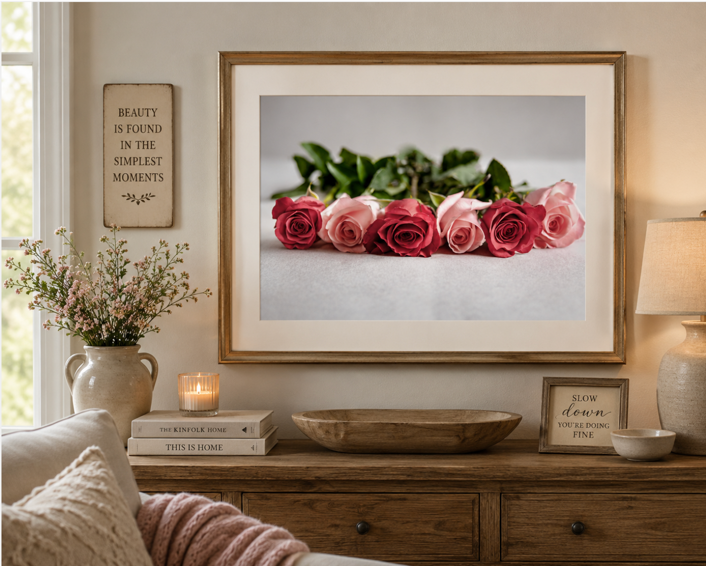 Repose | Blush & Crimson Rose Fine Art Photography Print | Elegant Botanical Wall Art