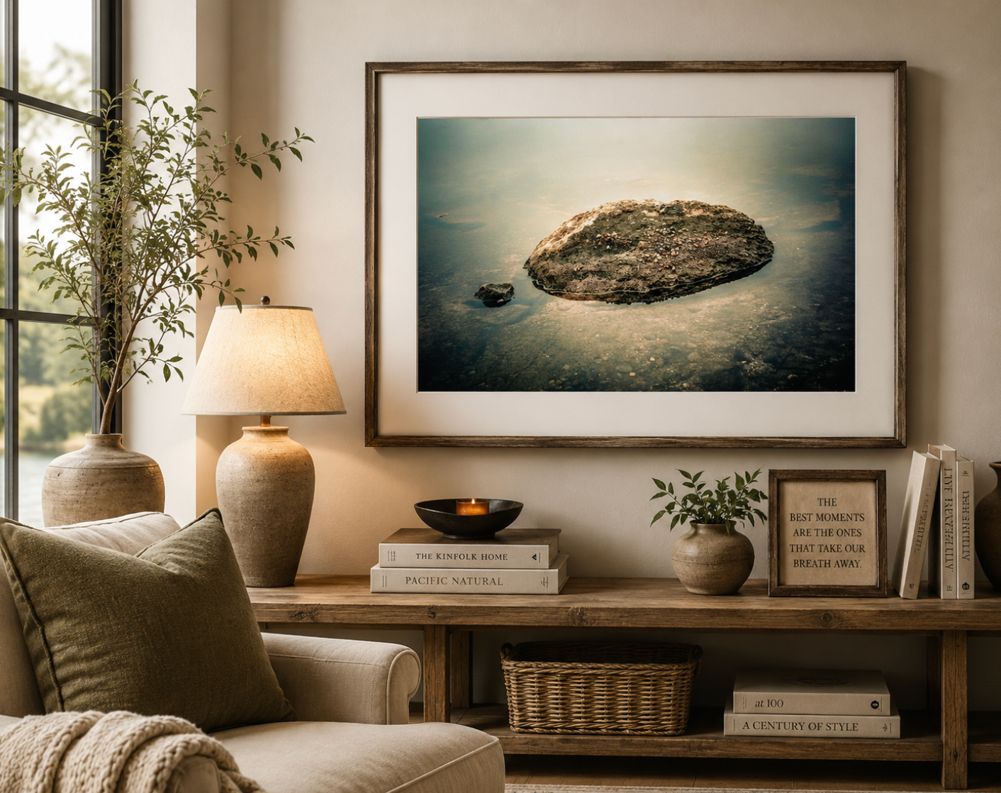 Rock With Me | Sunlit River Rock Fine Art Photography | Peaceful Nature Wall Art Print