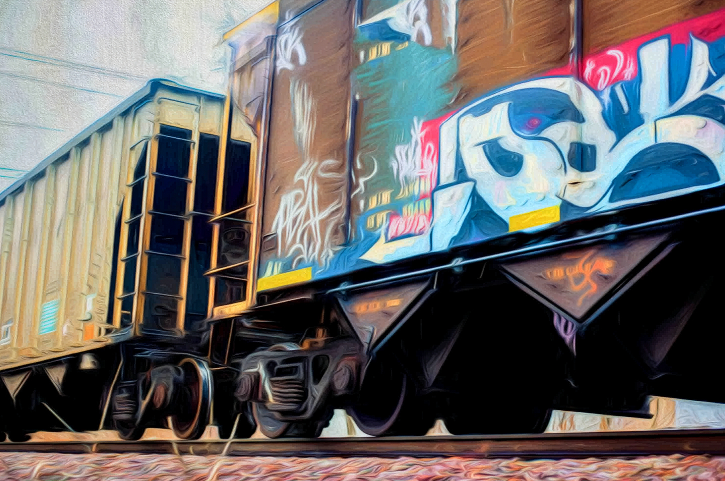 Silver Rain, Blue Lines | Industrial Train Photography | Graffiti Railroad Fine Art Print