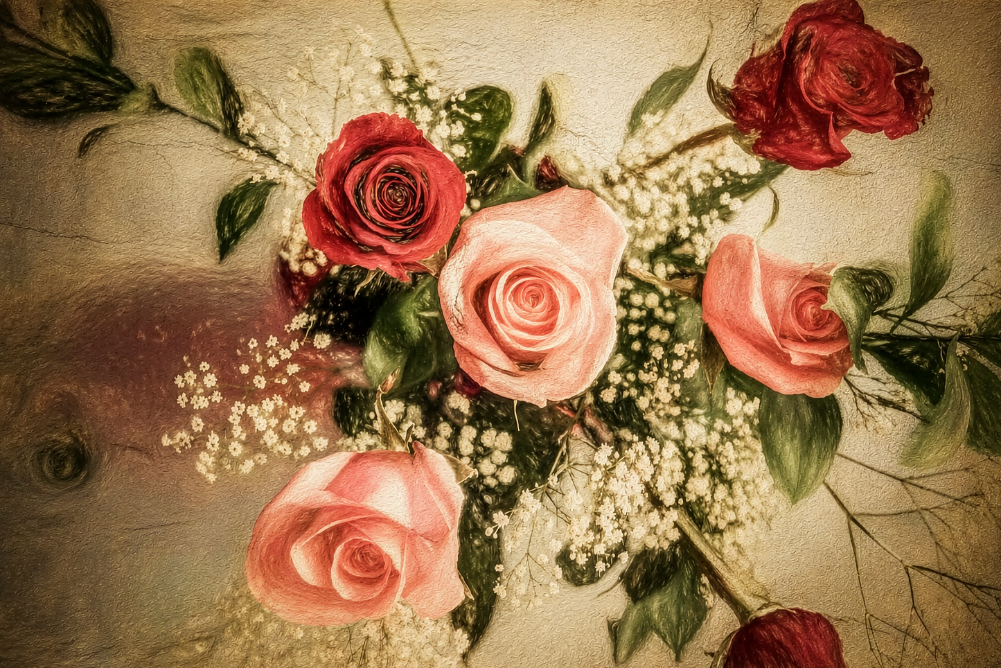 Vintage in Bloom – Romantic Vintage Rose Bouquet Fine Art Print | Antique Floral Wall Art | Handcrafted Botanical Photography by Calico Poppy Studio