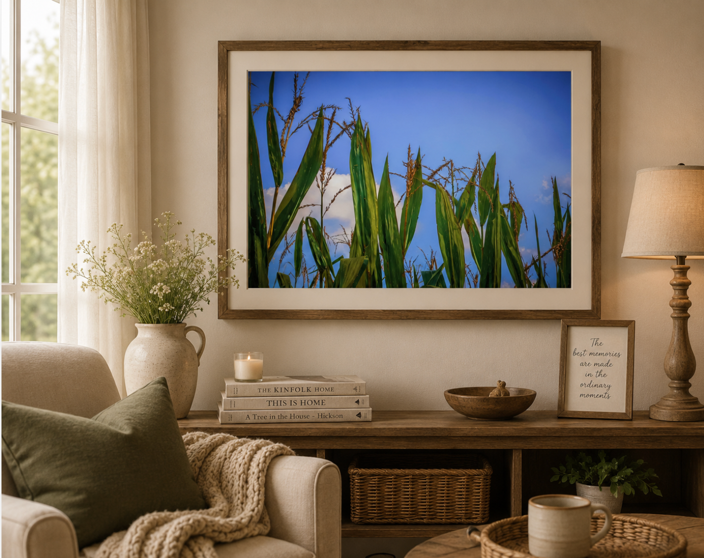 Waiting for Pop – Cornfield Photography, Midwest Farm Landscape Fine Art Print, Rural Blue Sky Wall Art, Country Nature Digital Download