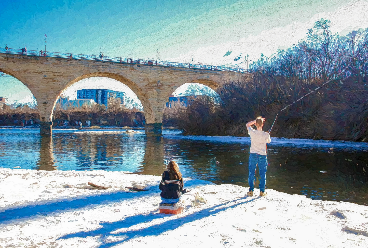 Weather Confused – Stone Arch Bridge Winter Photography, Mississippi River Fine Art Print, Minneapolis Landscape Digital Download