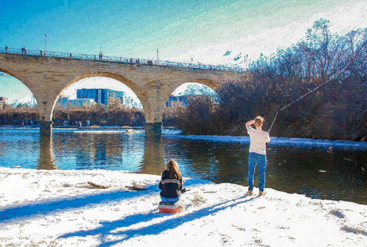 Weather Confused – Stone Arch Bridge Winter Photography, Mississippi River Fine Art Print, Minneapolis Landscape Digital Download