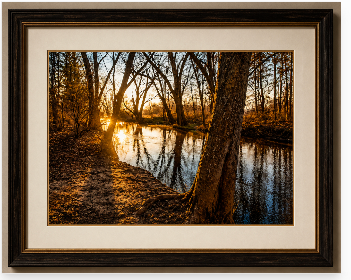 Golden Morning Along the River – Peaceful Woodland Sunrise Fine Art Photography Print | Nature Landscape Wall Art