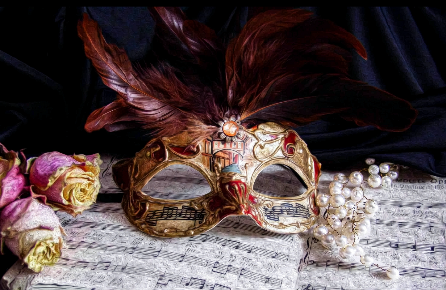 Behind the Notes | Venetian Mask Fine Art Photography Printable Wall Art | Instant Digital Download