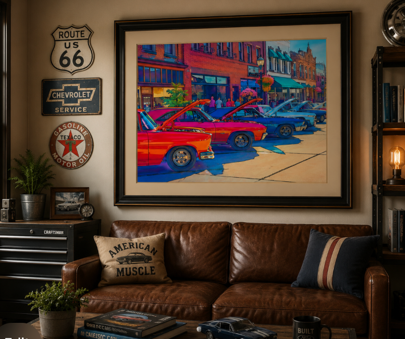 Main Street Muscle | Classic Car Cruise Night Fine Art Photography | Handcrafted Automotive Wall Art Digital Downloadt