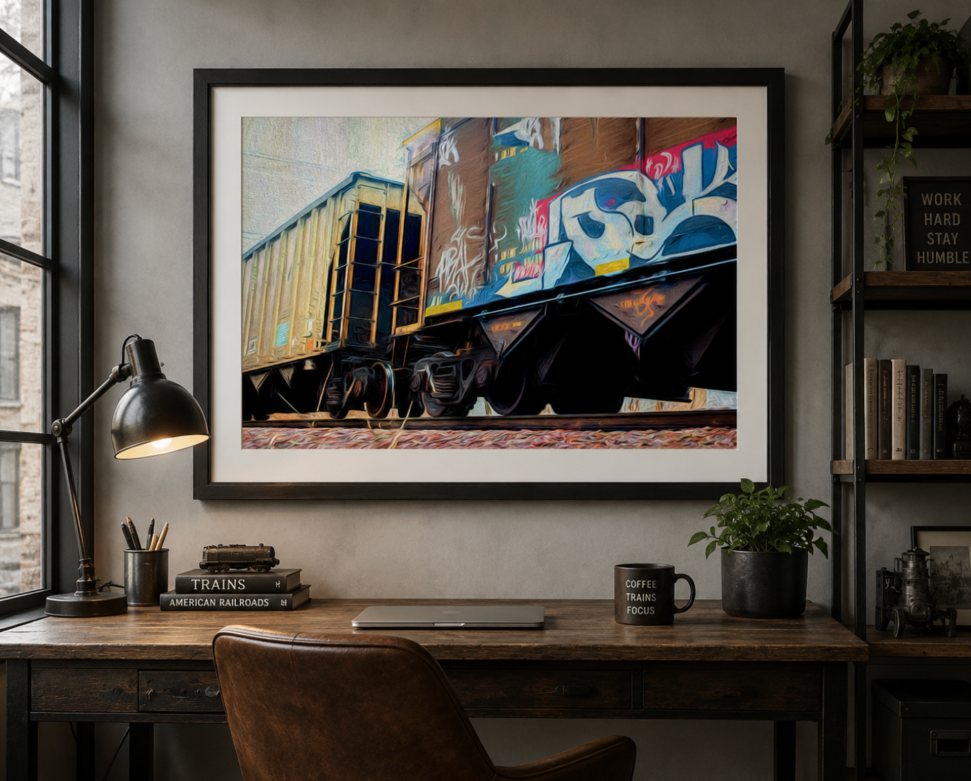 Silver Rain, Blue Lines | Industrial Train Photography | Graffiti Railroad Fine Art Print