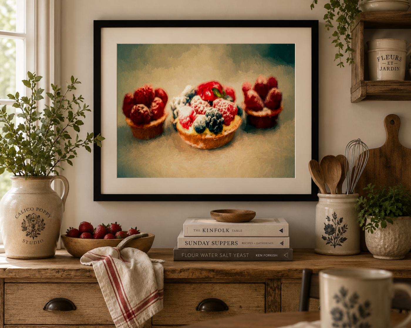 Summer Berry Tart – Handcrafted Fine Art Food Photography Print | Original Pixel-Edited Dessert Still Life | Bakery Kitchen & Cottagecore Wall Art | Instant Digital Download