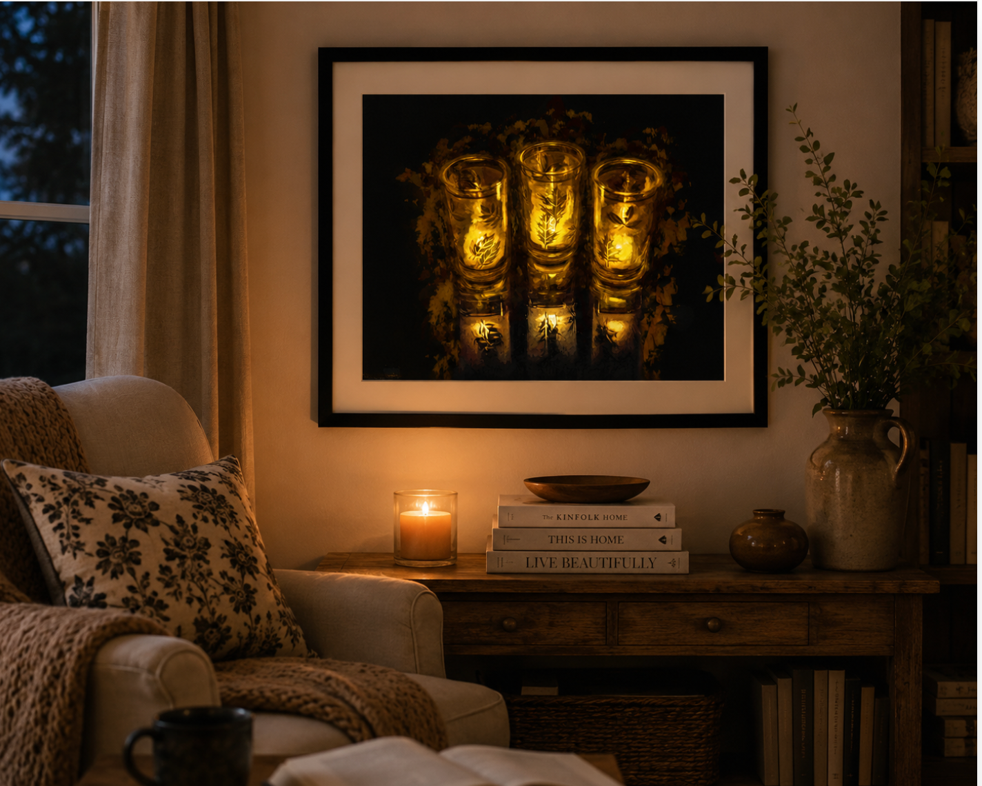 Sunday's Glow – Handcrafted Fine Art Candle Photography Print | Original Pixel-Edited Vintage Glass Still Life | Warm Nostalgic Home Decor | Instant Digital Download