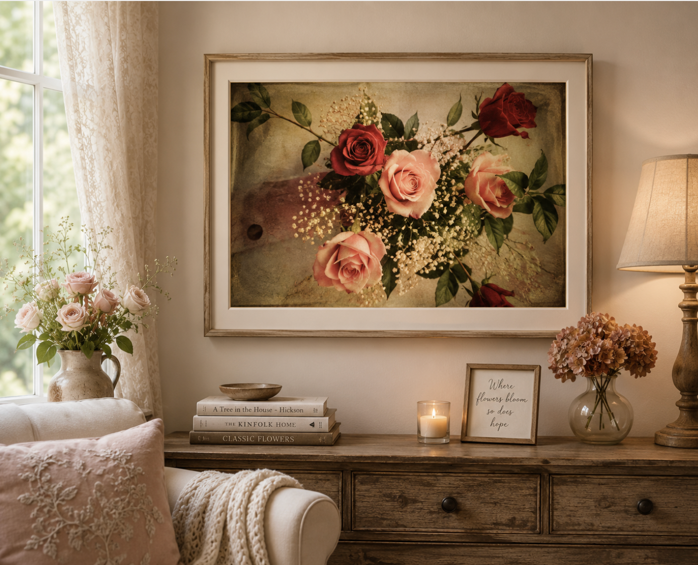 Vintage in Bloom – Romantic Vintage Rose Bouquet Fine Art Print | Antique Floral Wall Art | Handcrafted Botanical Photography by Calico Poppy Studio