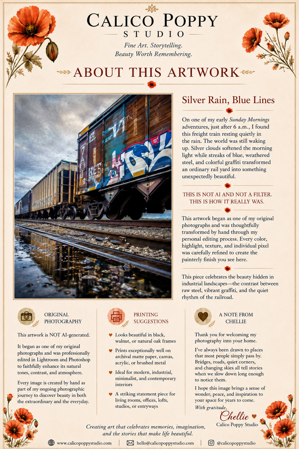Silver Rain, Blue Lines | Industrial Train Photography | Graffiti Railroad Fine Art Print