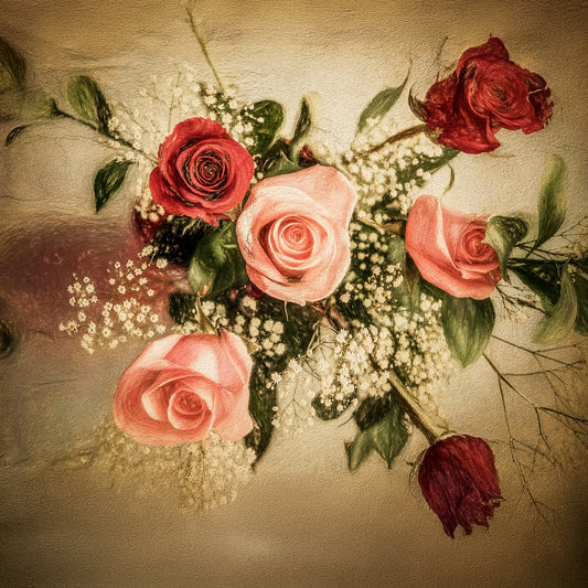 Vintage in Bloom – Romantic Vintage Rose Bouquet Fine Art Print | Antique Floral Wall Art | Handcrafted Botanical Photography by Calico Poppy Studio